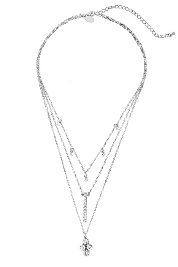 TRIPLE LAYERED CRYSTARL BAR PENDANT NECKLACE