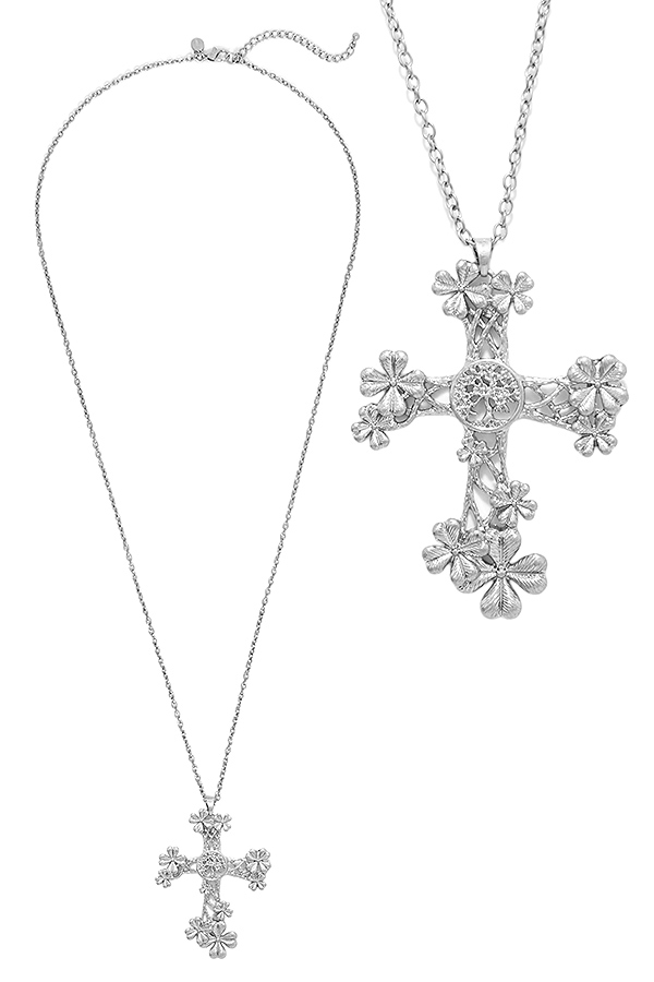 FLORAL CROSS PENDANT LONG NECKLACE