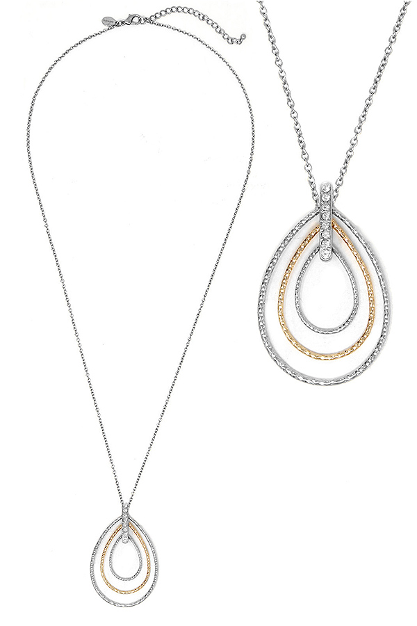 TRIPLE WIRE TEARDROP PENDANT LONG NECKLACE