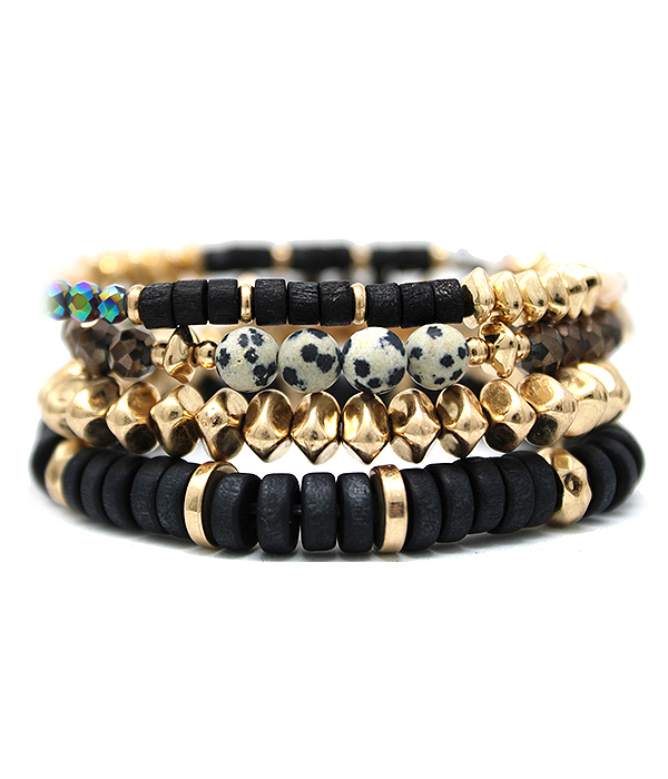 Semi precious bead mix stackable stretch bracelet set