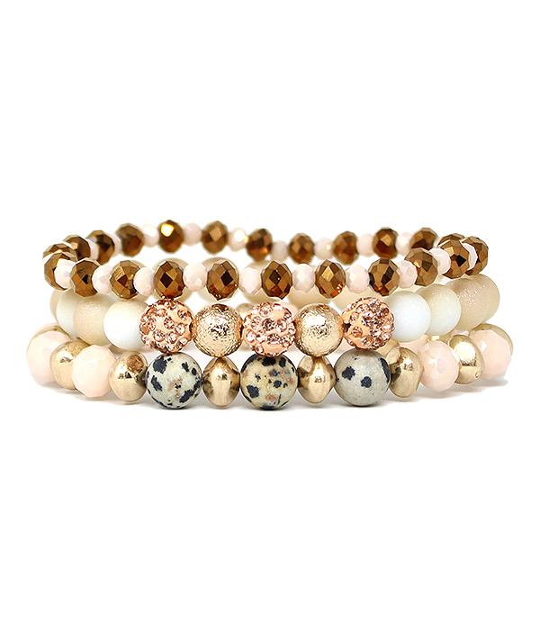 SEMI PRECIOUS BEAD MIX STACKABLE STRETCH BRACELET SET