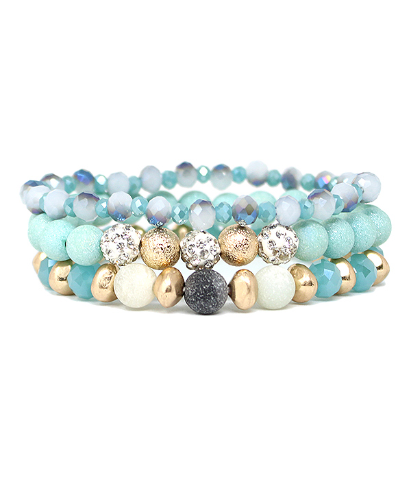 SEMI PRECIOUS BEAD MIX STACKABLE STRETCH BRACELET SET