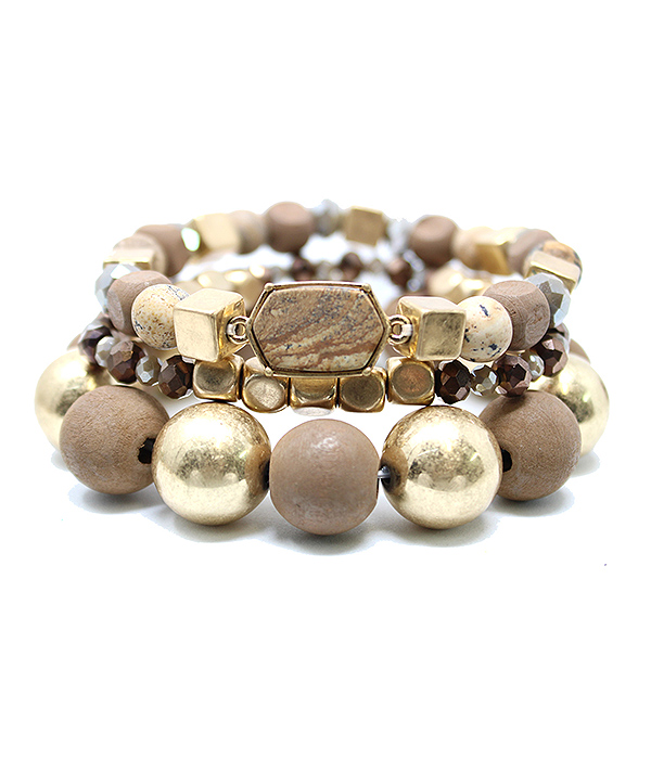 SEMI PRECIOUS BEAD MIX STACKABLE STRETCH BRACELET SET