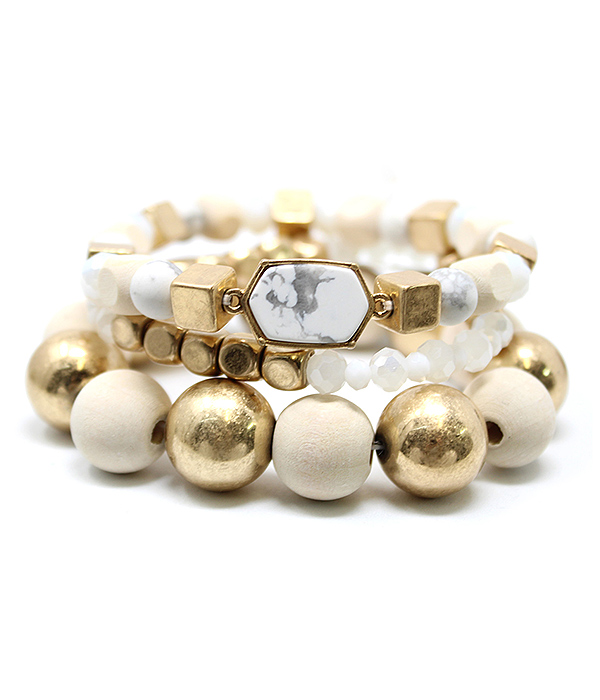 SEMI PRECIOUS BEAD MIX STACKABLE STRETCH BRACELET SET