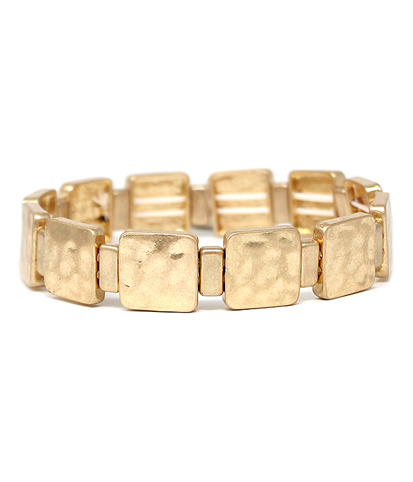 HAMMERED MULTI METAL PLATE STRETCH BRACELET