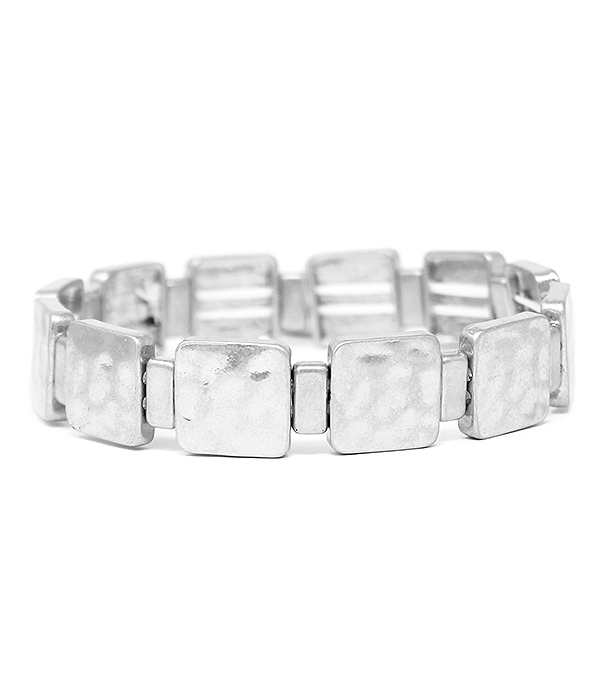 Hammered multi metal plate stretch bracelet