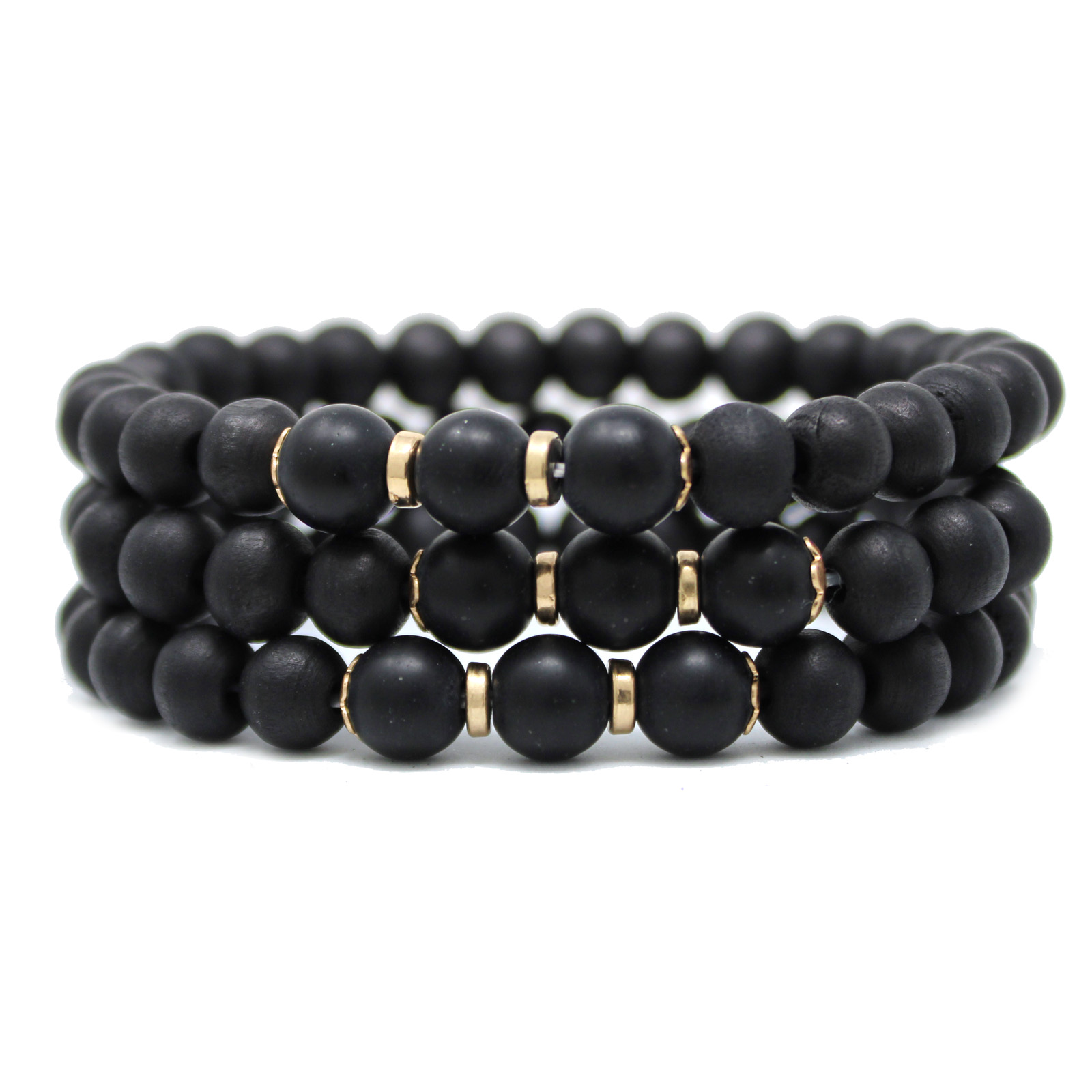 Multil wood and stone bead mix stretch braclet set