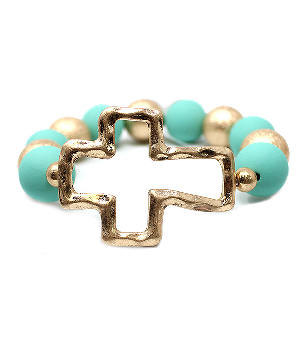 Multi ball bead and cross stretch bracelet