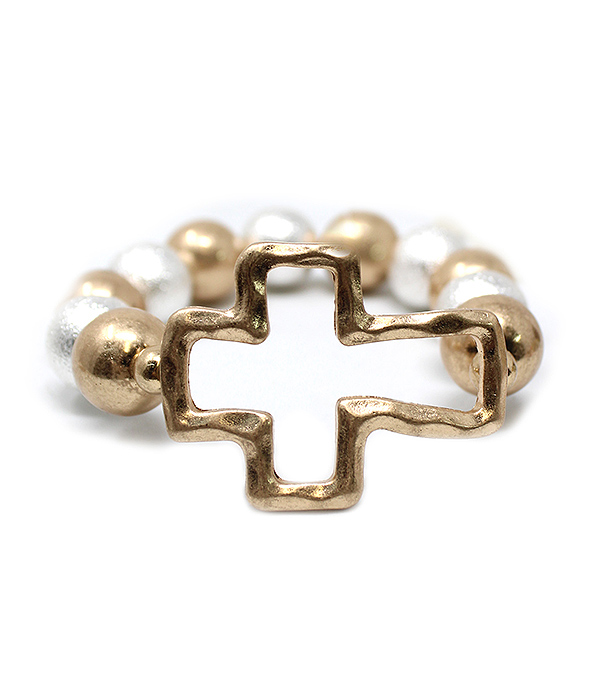 MULTI BALL BEAD AND CROSS STRETCH BRACELET