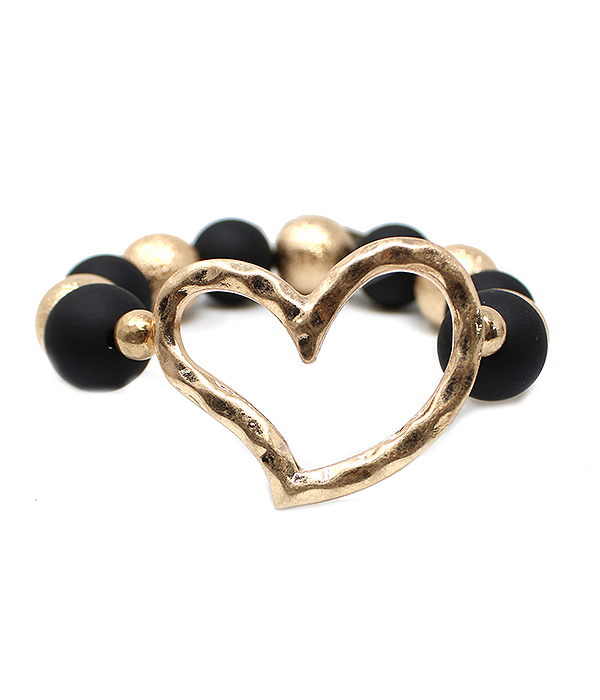 MULTI BALL BEAD AND HEART STRETCH BRACELET