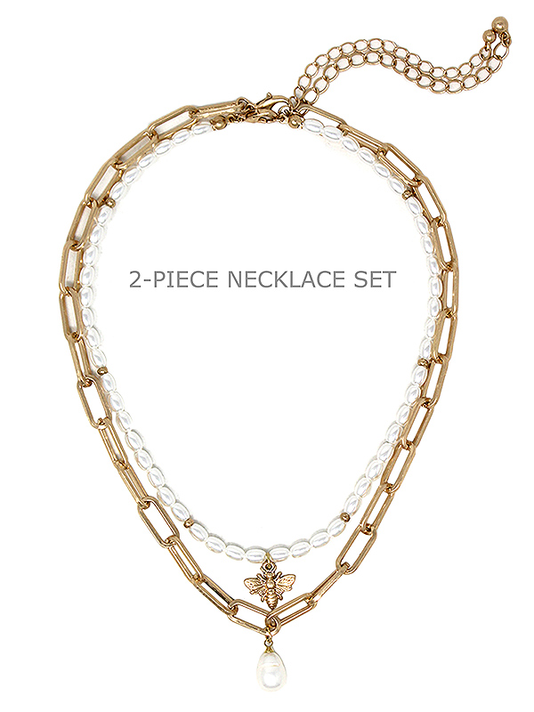 Garden theme 2 piece necklace set - bee