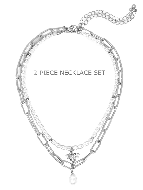Garden theme 2 piece necklace set - bee