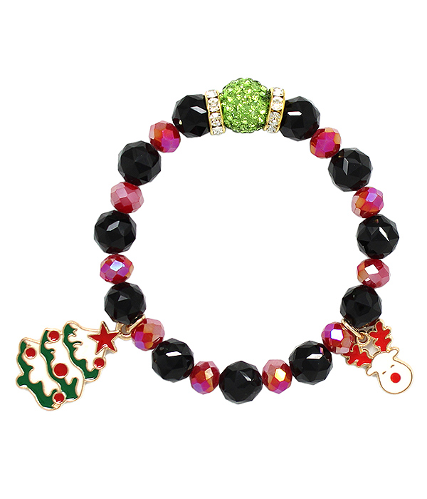 CHRISTMAS THEME CHARM STRETCH BRACELET - TREE REINDEER