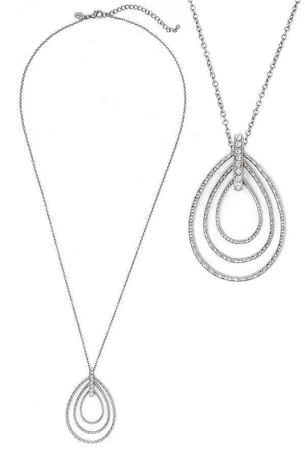 Triple wire teardrop pendant long necklace