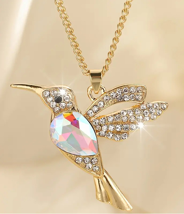 Rhinestone hummingbird necklace