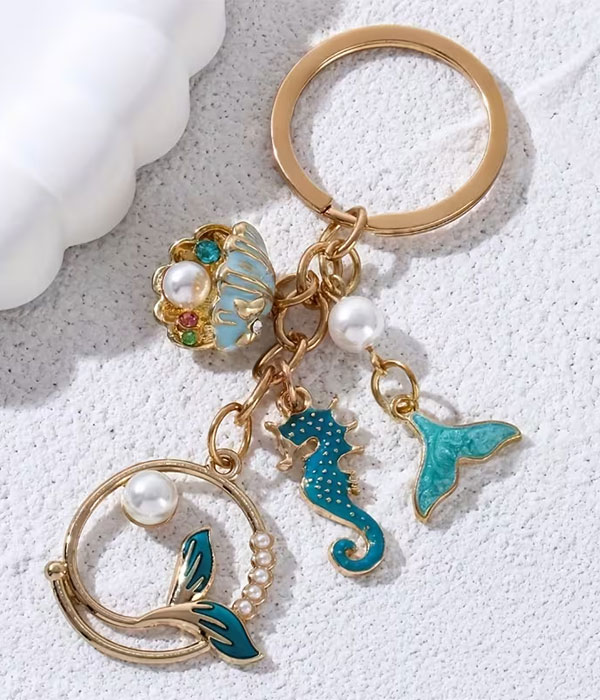 Sealife multi epoxy charm keychain seahorse mermaid tail