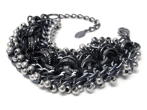 Multi metal ring and ball link chain bracelet