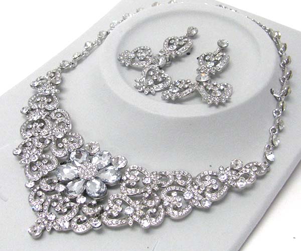 Luxurious austrian crystal line - multi crystal deco flower center party necklace earring set