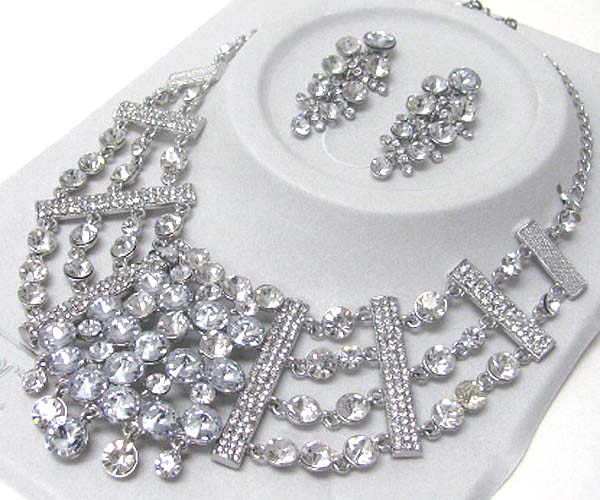 Luxurious austrian crystal line - multi crystal and metal bar link party necklace earring set