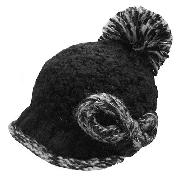 Chunky bow knit hat w/ pom pom -100% acrylic