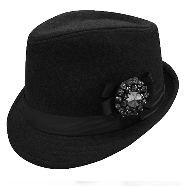 Shiny beaded trim fedora -70% polyester 30% cotton