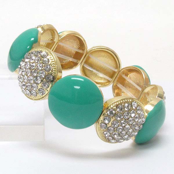 Crystal and epoxy deco mix disk stretch bracelet