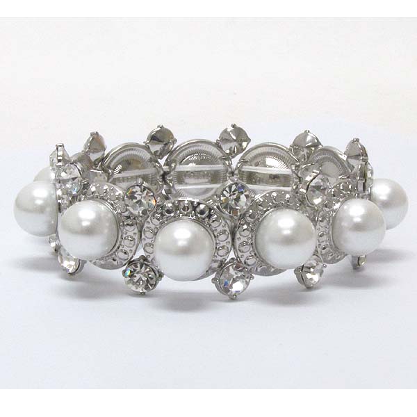 Crystal and pearl deco disk stertch bracelet