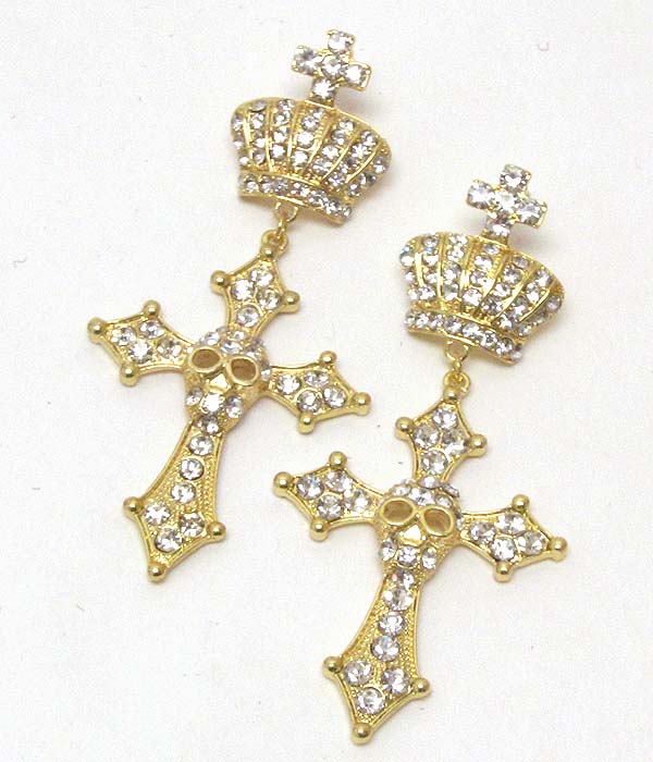 Crystal crown and cross skull drop halloween earring