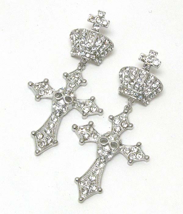 Crystal crown and cross skull drop halloween earring