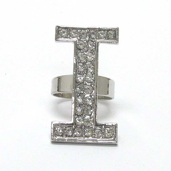 Crystal deco initial adjustable ring - i