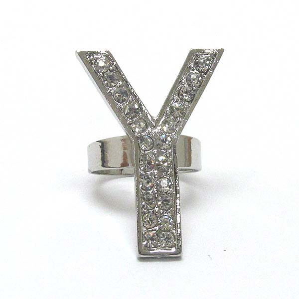Crystal deco initial adjustable ring - y