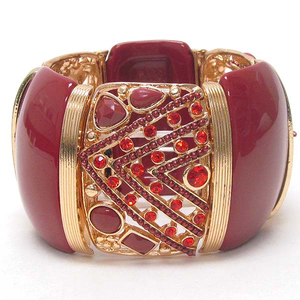 Crystal and acrylic stone link glamorous stretch bracelet