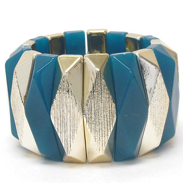 TEXTURED AND FACET ACRYLIC STONE LINK BOLD STYLE STRETCH BRACELET