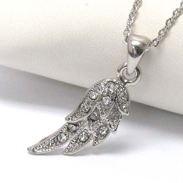 Geneuine rhodium  plating crystal deco angel wing pendant necklace