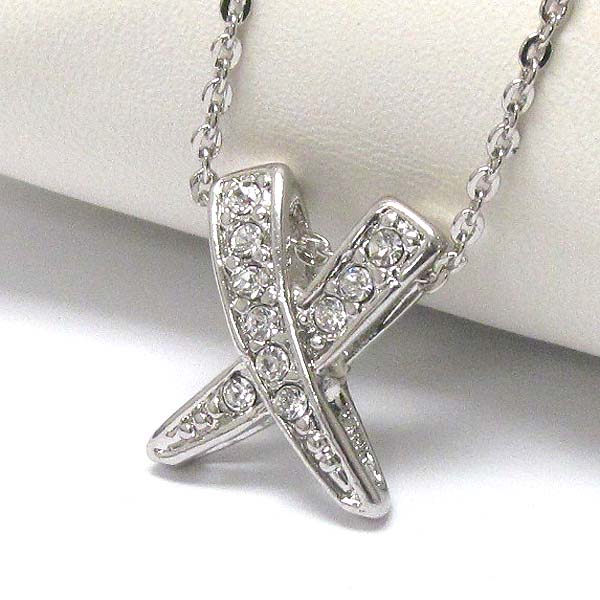 Geneuine rhodium  plating crystal deco x pendant necklace