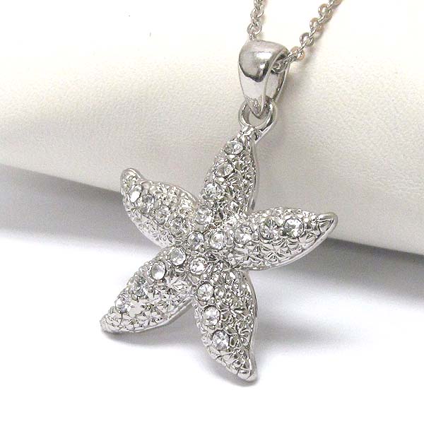 Geneuine rhodium  plating crystal starfish pendant necklace