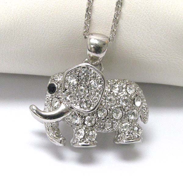 Geneuine rhodium  plating crystal elephant pendant necklace