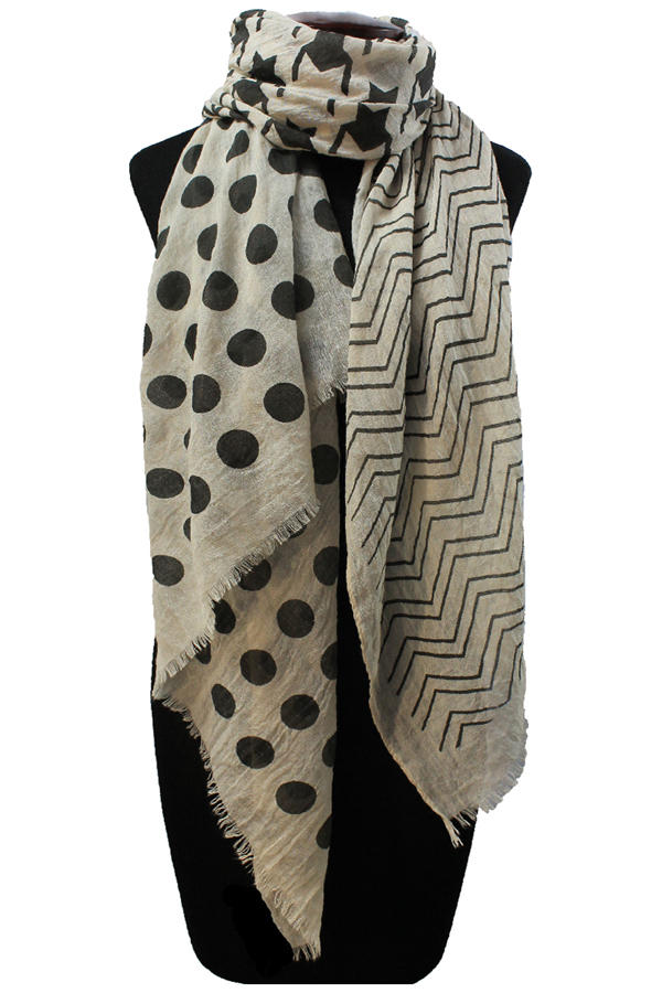 Houndtooth and dot print scarf