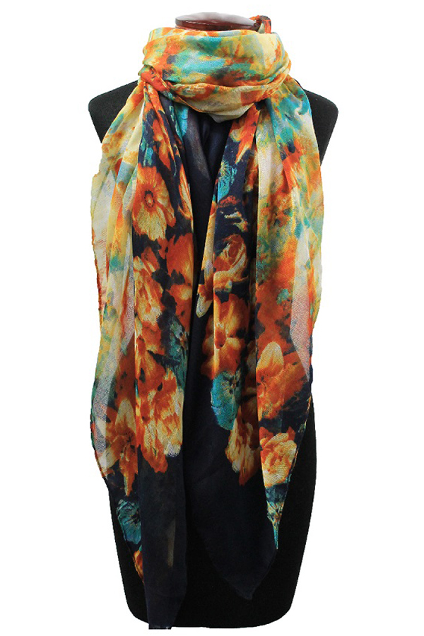 Watercolor floral print scarf