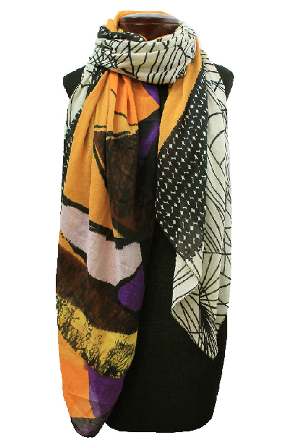Multi leaf pattern abstract scarf