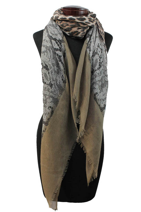 Animal print and lace scarf