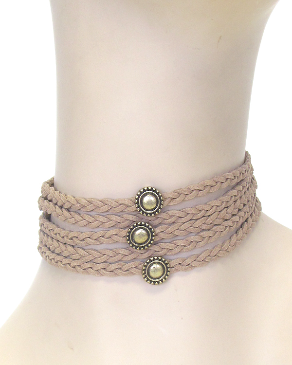 MULTI WOVEN LEATHERETTE CORD CHOKER NECKLACE