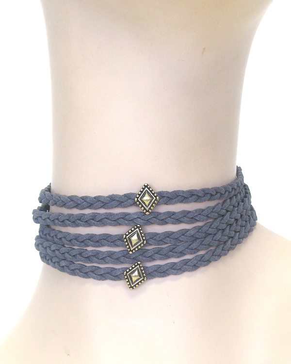 MULTI WOVEN LEATHERETTE CORD CHOKER NECKLACE