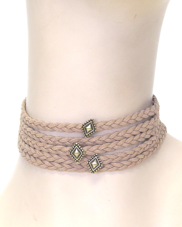 MULTI WOVEN LEATHERETTE CORD CHOKER NECKLACE