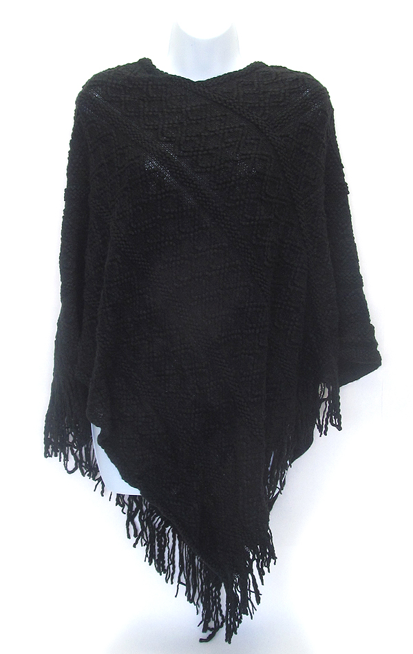 Tassel drop knit poncho - 9.5 oz