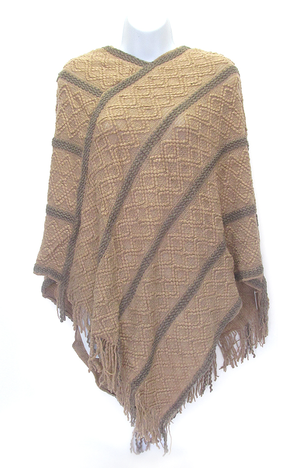 Tassel drop knit poncho - 9.5 oz