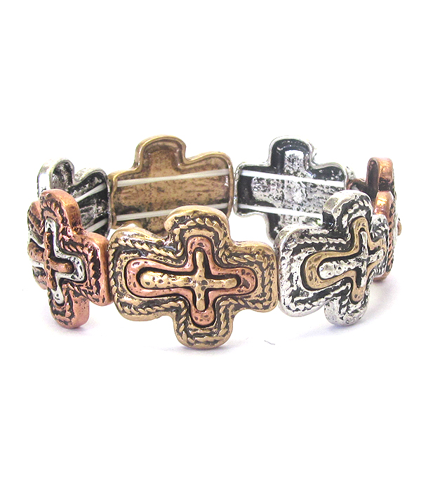 Chico style vintage metal stretch bracelet - cross