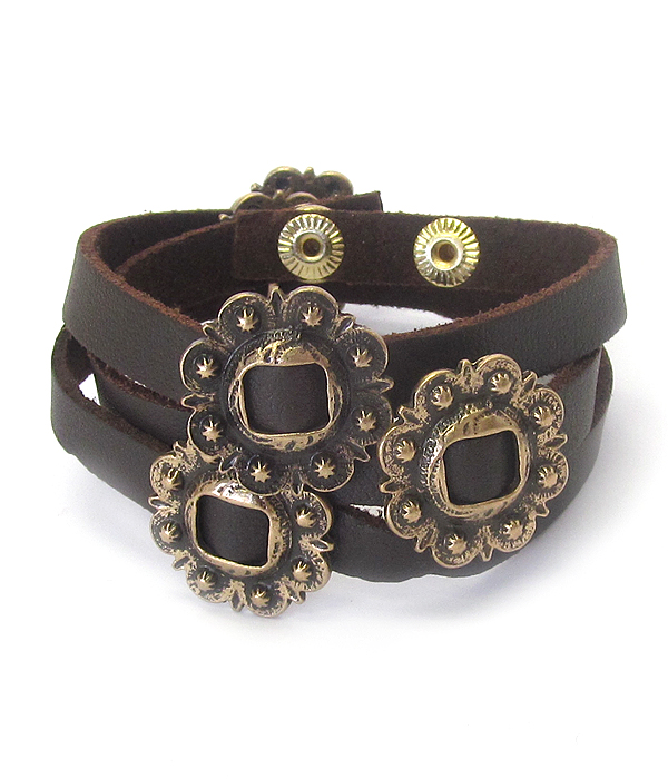 Vintage metal leatherette wrap bracelet