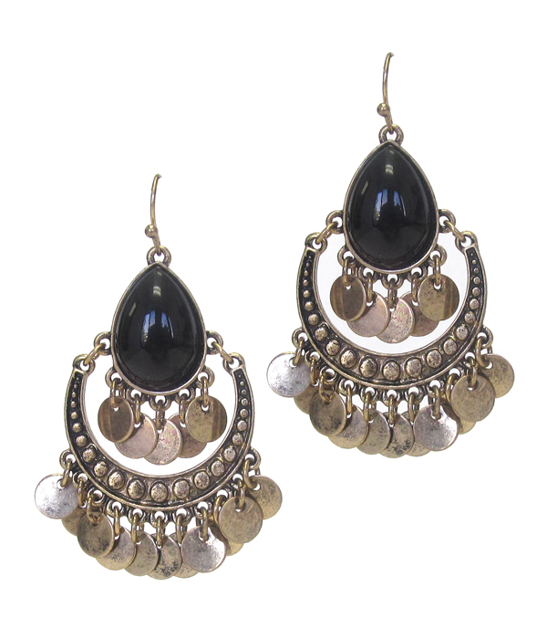 Vintage style metal disk dangle earring