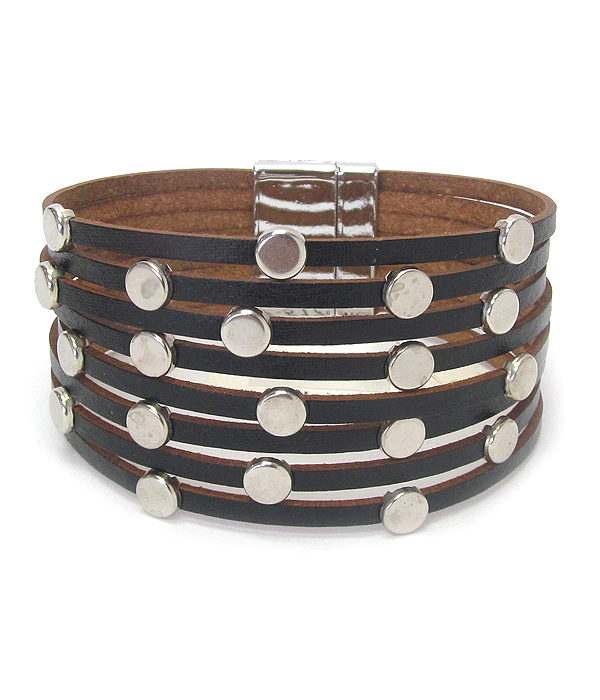 MULTI LAYER LEATHER AND METAL STUD MAGNETIC BRACELET